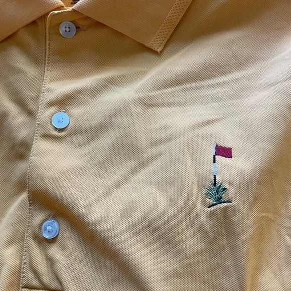 Men’s used Greg Norman play dry yellow orange golf shirt sewn polo  logo size XL - Picture 2 of 4